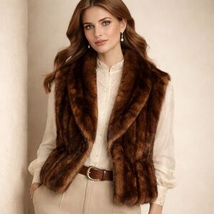 Vintage Ralph Lauren Faux Fur Vest S Brown Cropped Shawl Collar Coat 90s Y2k